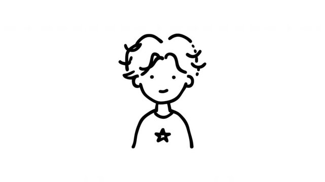 Child Portrait For Youth Education And Family Content Doodle Animation With Alpha Channel. Kid Avatar And Student Profile Symbol. Animated Hand-Drawn Icon For Video Overlay 4K.