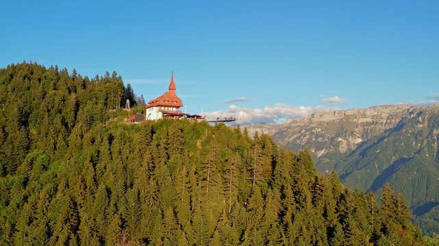 Aerial view of Interlaken from Harder Kulm at sunset, Switzerland