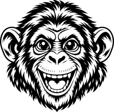 Chimpanzee Head Vector Illustration with a Wide Happy Smile and Expressive Eyes Perfect for Playful and Energetic Designs