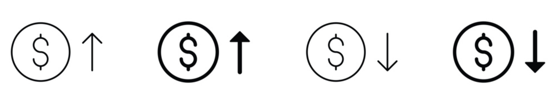 Low cost icon. dollar decrease sign. profit decrease symbol. cost saving sign. vector illustration on transparent background.