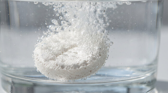 Effervescent tablet dissolving in a glass of water