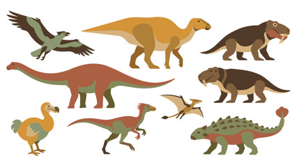 Colorful cartoon dinosaur collection including prehistoric animal sets. © MDSOUROV