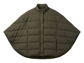 Olive green quilted poncho jacket with a snap button front closure on a transparent background © Frodo