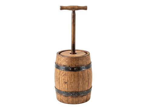 Antique wooden butter churn with a rustic oak barrel design transparent background