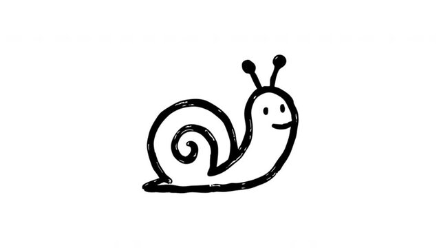 Snail For Nature Education And Garden Content Wiggle Doodle Animation With Alpha Channel. Garden Creature And Slow Movement Symbol, Transparent Background. 4K Loop Hand Drawn Icon.