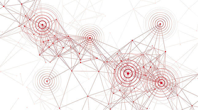 Red digital data network visualization with connected nodes and