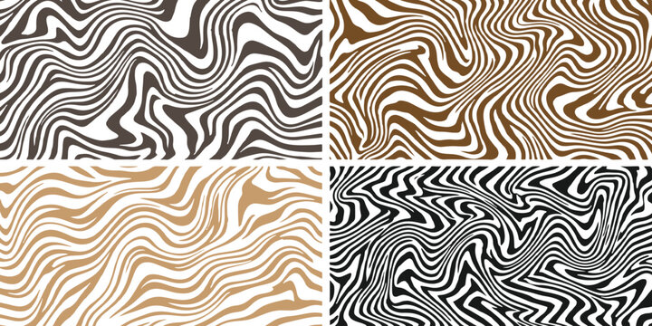 Abstract liquid marble wavy texture pattern set with dynamic lines vector illustration.
