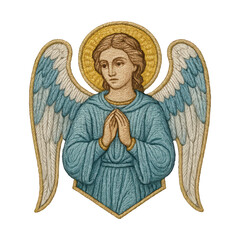 Fototapeta premium PNG Embroidered angel with golden halo.