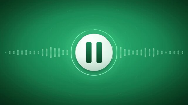 Audio player interface animation with play pause button and sound wave