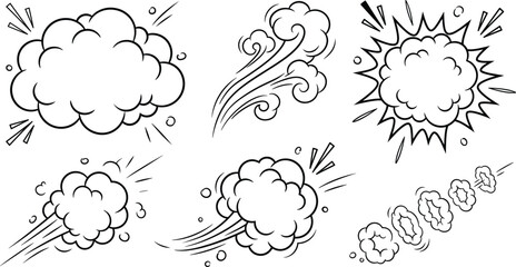 Comic book explosion clouds and smoke blast line art vector set © Rokeya