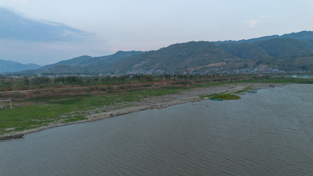 Aerial View of a River and Mountain Landscape