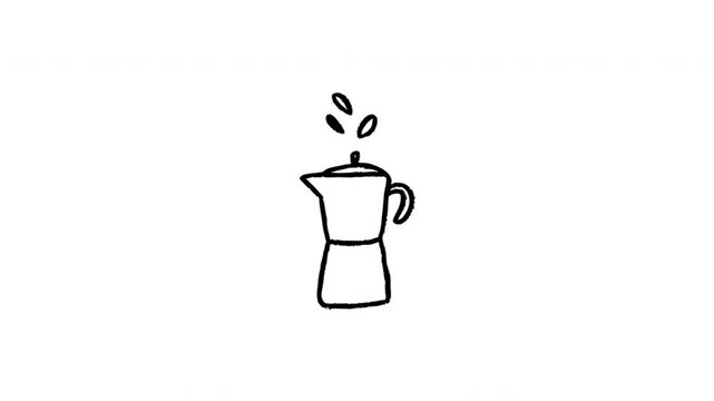 Coffee Maker For Brewing And Serving Hot Drinks Wiggle Doodle Animation With Alpha Channel. Moka Pot And Kitchen Beverage Preparation, Transparent Background. 4K Loop Hand Drawn Icon.