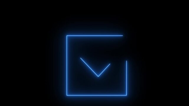 Check mark inside a rectangle animated. glowing neon line check mar animation. tick mark, done, complete .and success animated.