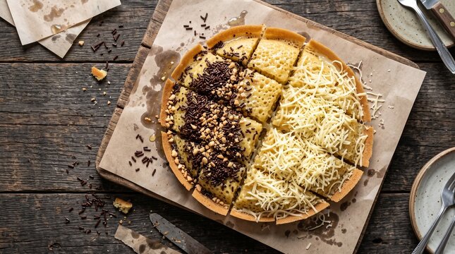 Martabak manis thick sweet pancake with chocolate and cheese