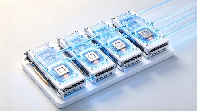 High-performance parallel computing array with four liquid cooled graphics cards for artificial intelligence model training and big data processing