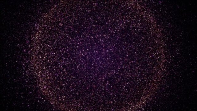 A high-quality 4K video of a cosmic particle explosion. Featuring golden and purple glowing dust expanding in a dark void. Perfect for motion graphics and cinematic backgrounds.
