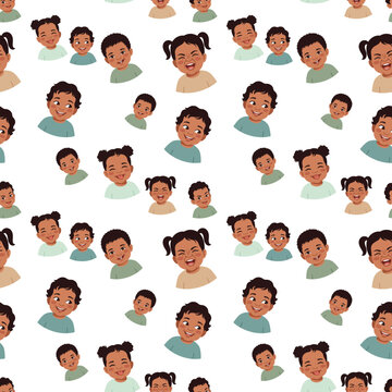 Seamless pattern of diverse happy children faces