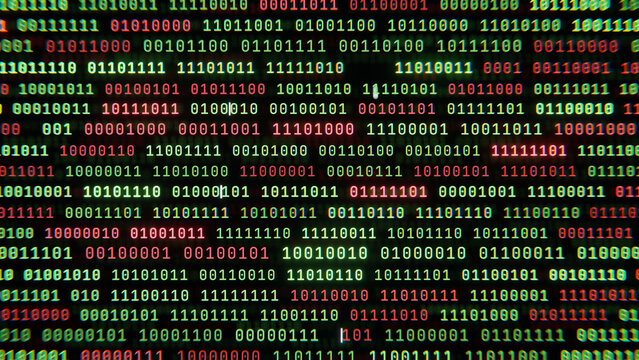 Binary code background with distortion for digital technology