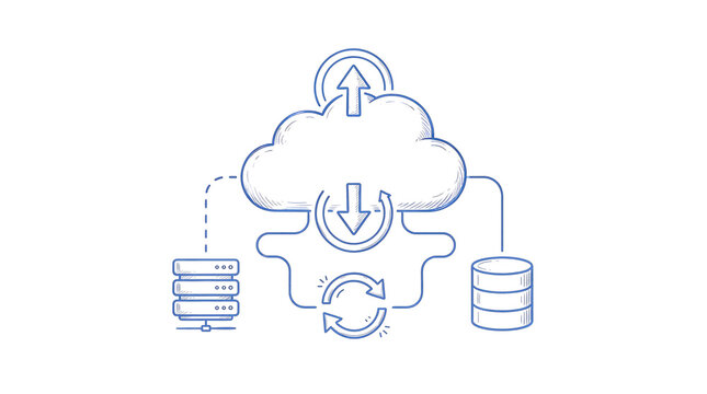Cloud computing data synchronization icon isolated on transparent background for network infrastructure and server management database storage transfer connectivity backup upload download information