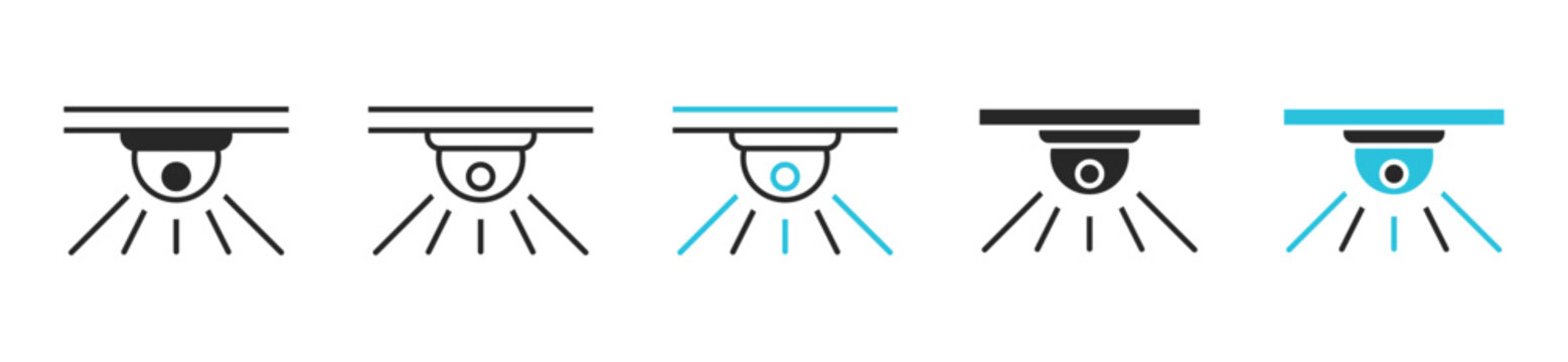 Round ceiling dome security camera vector icon set, indoor surveillance and CCTV monitoring symbols, modern flat graphic design elements
