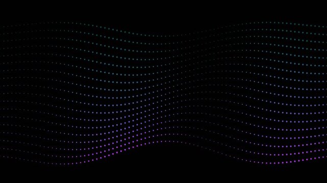 Futuristic digital particle wave motion loop background, abstract glowing dotted mesh texture, dark technology network pattern for video transition