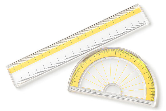 Transparent Acrylic Ruler and Semicircular Protractor with Yellow Measurement Accents
