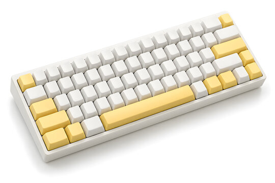 Compact Mechanical Keyboard with Blank Ivory Keycaps and Pale Yellow Accent Keys