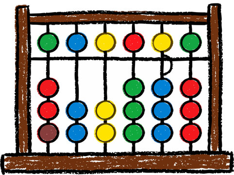 Colorful Wooden Abacus in Hand Drawn Crayon Style