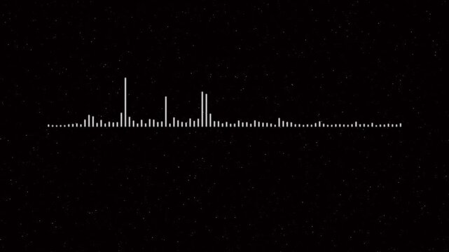 Abstract white line audio spectrum animation with pulsing sound waves and digital frequency equalizer visualizer on dark background for streaming and podcast graphics in 4k.
