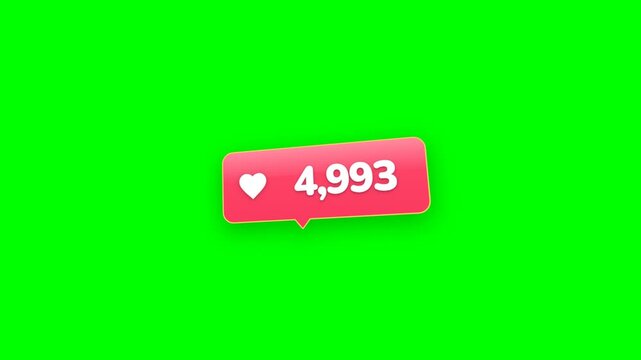 Social media like counter notification badge with heart icon isolated on green screen background vector illustration   