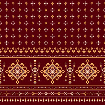 Dark maroon geometric aztec tribal seamless pattern vector for bohemian kilim interior textile print design