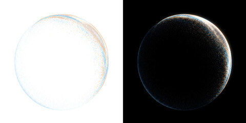 Planet of blue and orange particles with a bright rim light for space designs in PNG, Transparent and Black Background Versions © Guddoo