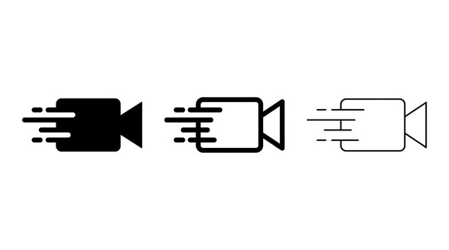 Set of three fast motion video camera icons isolated on a transparent