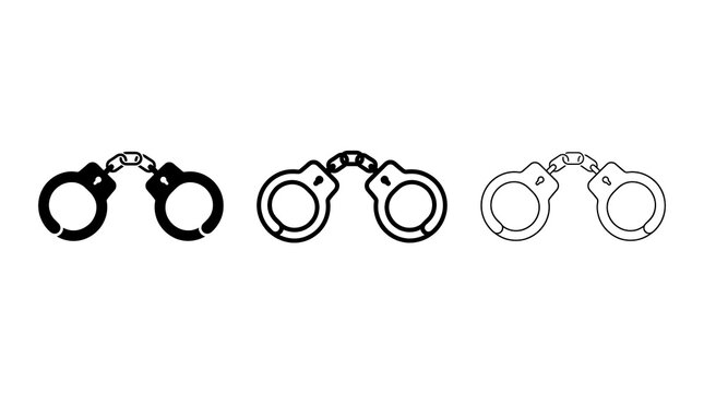 Set of metal handcuffs icons in solid and outline styles isolated on