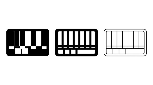 Set of three piano keyboard icons isolated on transparent background