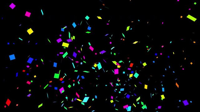 Multicolored confetti falling on black background celebration animation Alpha Png