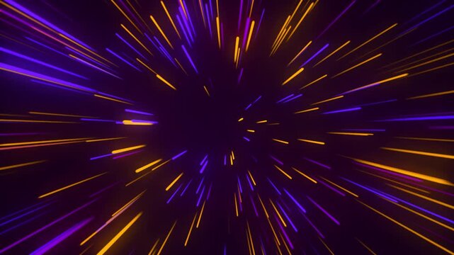Infinite futuristic background with vibrant and wonder lights. Metaverse concept. Neon line zoom meteor space ping green blue violet theme