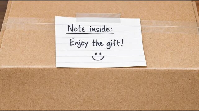 A cardboard box with a note written inside, perfect for a message or a secret