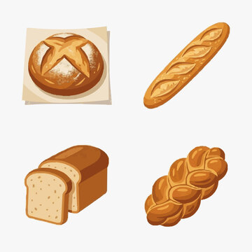 Assorted Delicious Bread Varieties Flat for Food and Bakery Design