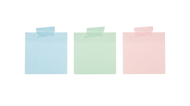 Three colorful sticky notes isolated on transparent background