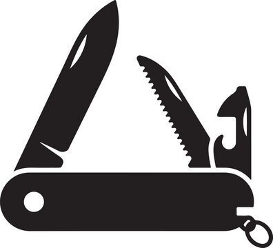 Swiss Army Knife Icon with Multiple Folded Tools, Flat Vector Illustration Isolated on White Background