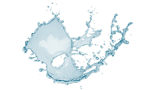 Blue Water Splash PNG with Dynamic Curved Liquid Wave, High Arcing Jets, Flying Droplets and Fluid Motion Isolated on Transparent Background for Beverage and Creative Design