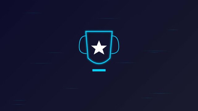 Neon Blue Trophy Cup Star Award Icon Vector Illustration