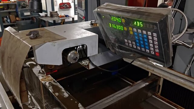 Digital readout display on metalworking machine during operation