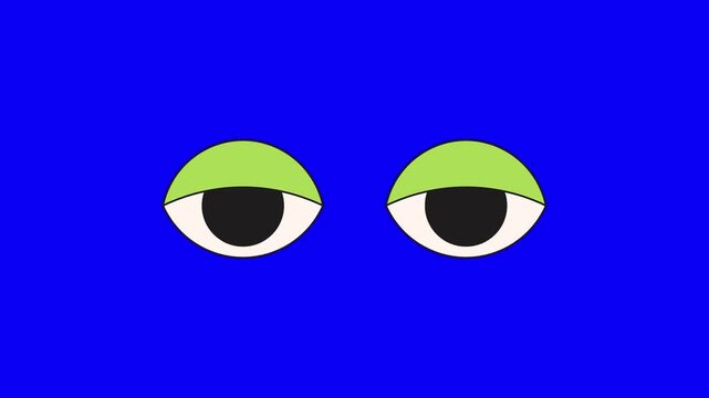 4k footage animation of Cartoon eyes sign animation on blue background. Animated winking Vector eye illustration motion graphics