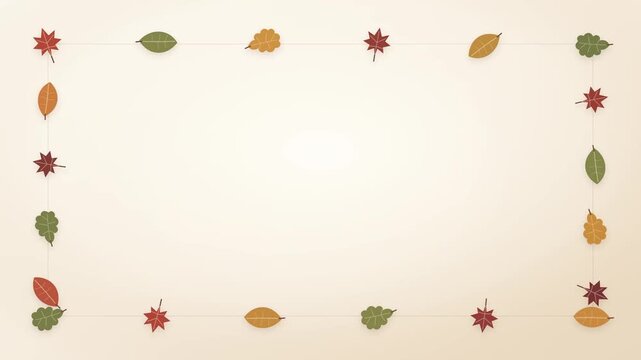 Autumn leaves frame animation, fall foliage border on beige background, seasonal decorative video for thanksgiving and harvest greetings