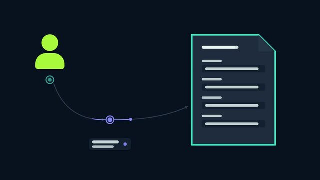 Seamless 4K looping animation illustrating enroll child school. Flat vector shapes, glowing teal and turquoise details and dark interface cards with blank text placeholders sit on a deep dark backgrou