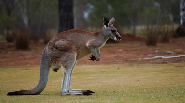Video Background Standing Kangaroo With Subtle Tail and Ear Movement