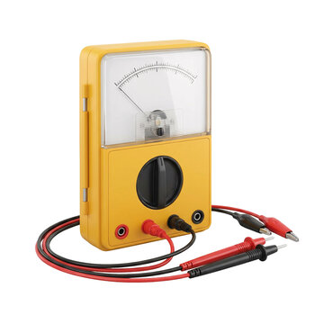 Yellow multimeter analog for electrician, isolated on transparent background