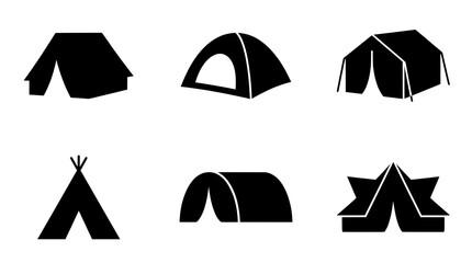 Minimalist tent icons set, black camping shelter vector symbols for outdoor adventure design © Hamidul